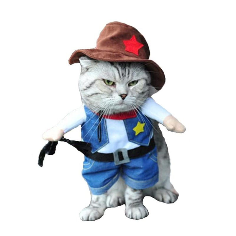 Hotumn Cowboy Dog Costume with Hat - Cat & Small Dog(M) Halloween Costume - Image 1